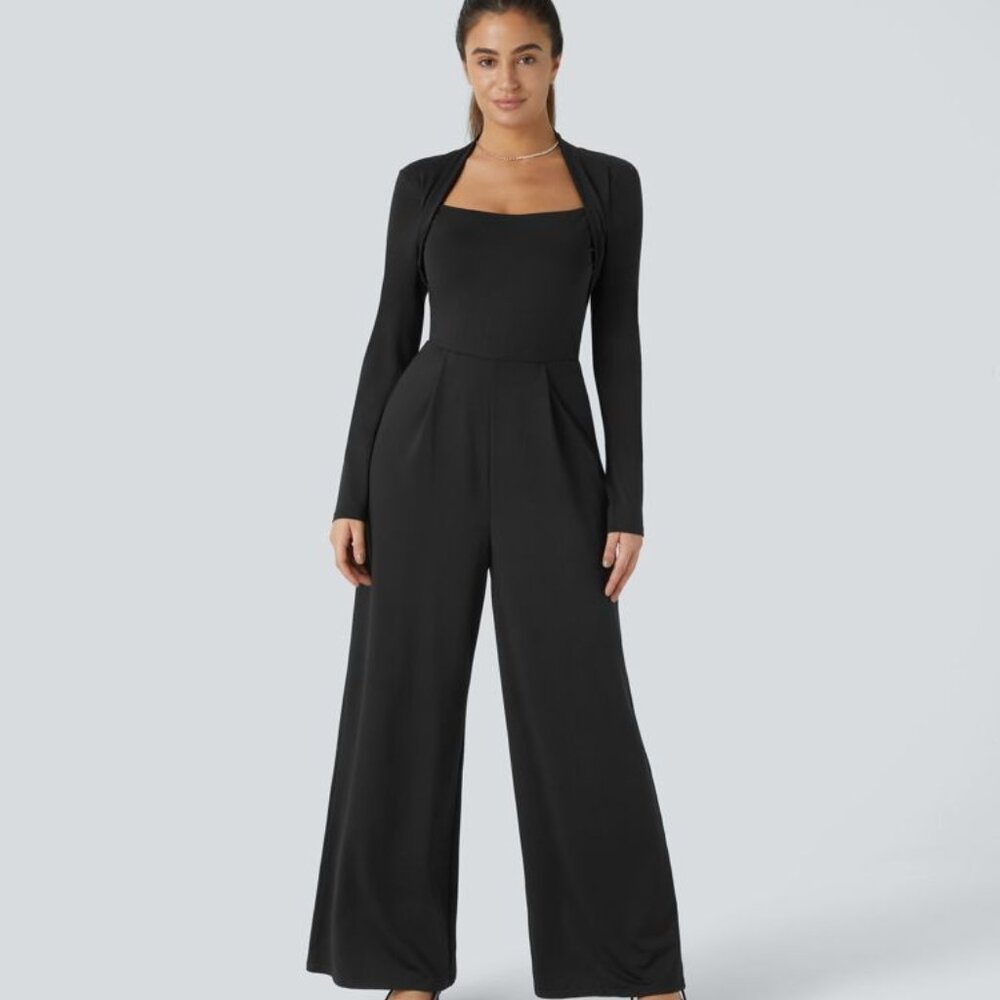Long Sleeve Pocket Wide Leg Jumpsuit-Easy Peezy